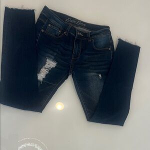 BAMBOO Women's Dark Blue Distressed Skinny Jeans